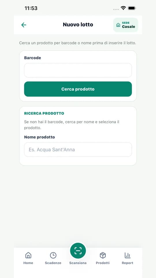 SCADO: ricerca per prodotto o barcode nella schermata Nuovo lotto