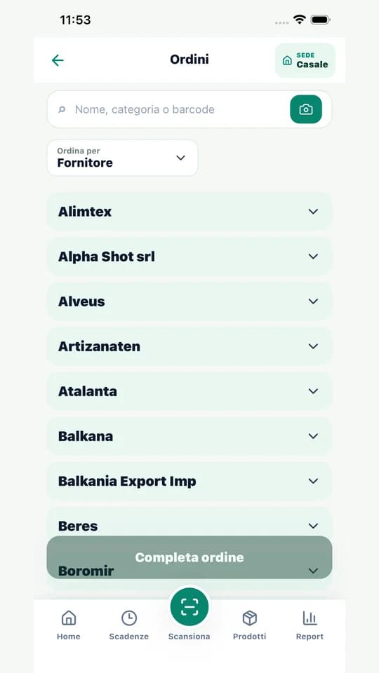 SCADO: catalogo prodotti raggruppato per fornitore per preparare gli ordini