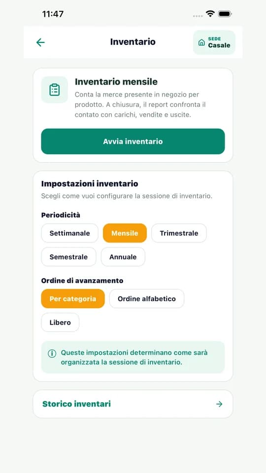 SCADO: gestione della sessione di inventario nell’app